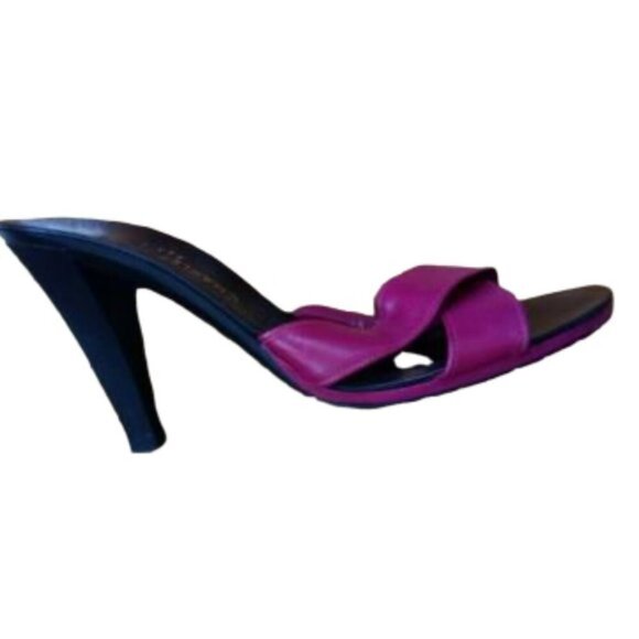 Vintage 90s Charles Jordan leather slides shoes heels sandals in hot pink - Picture 7 of 9